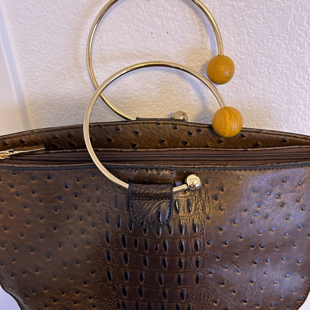 Chic Brown Leather Clutch with Textured Design